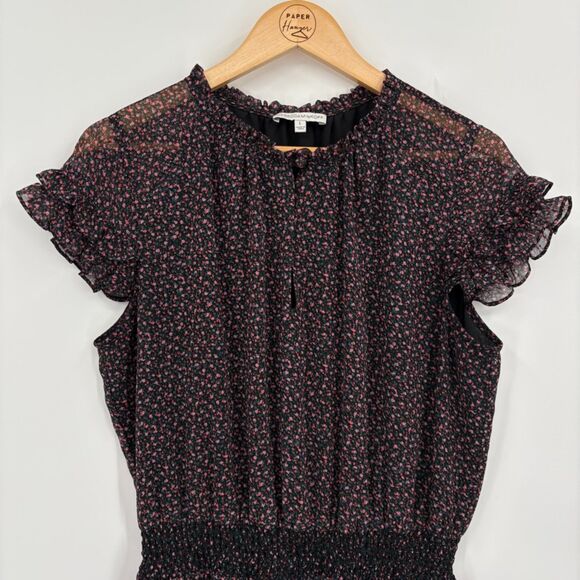 Rebecca Minkoff Lillian Ditsy Floral Blousan Dress, Size Large, Tiered Ruffle - Picture 3 of 10